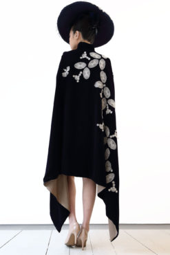 Dark Blue velvet cape embellished with guipure