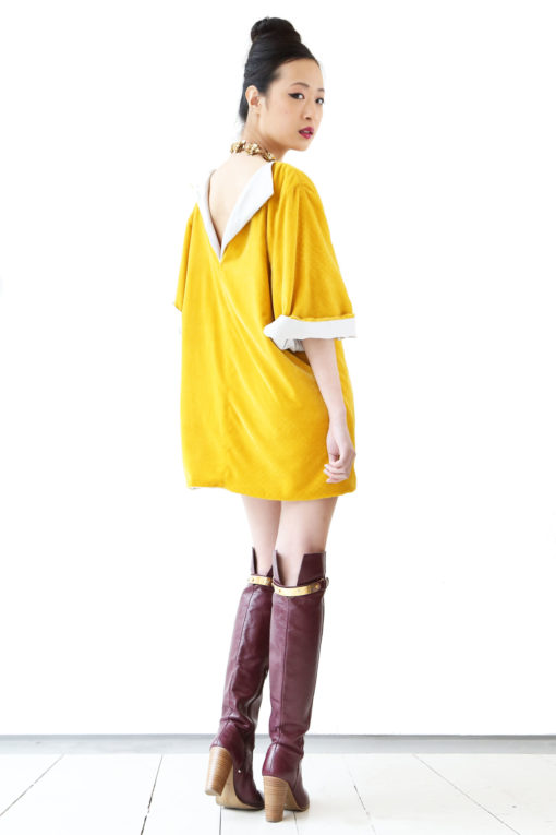 Yellow velvet and silk mini dress