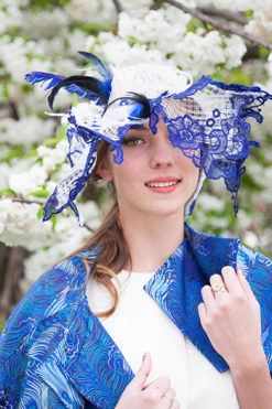 Royal Ascot Blue Hat - - Ornella Gallo Di Fortuna Ivory Sinamay shaped hat,