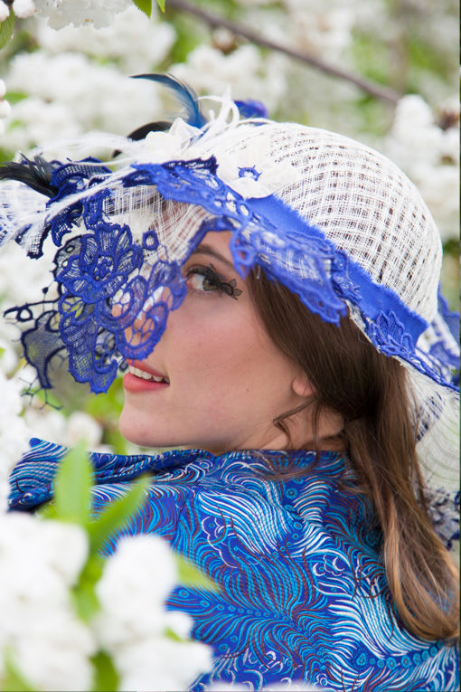 Royal Ascot Blue Hat - - Ornella Gallo Di Fortuna Ivory Sinamay shaped hat,