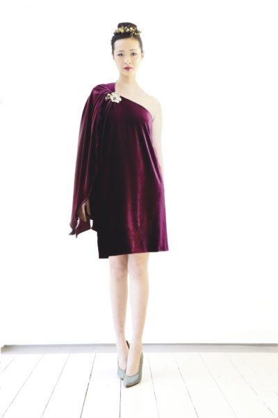 Cape-Back velvet mini dress