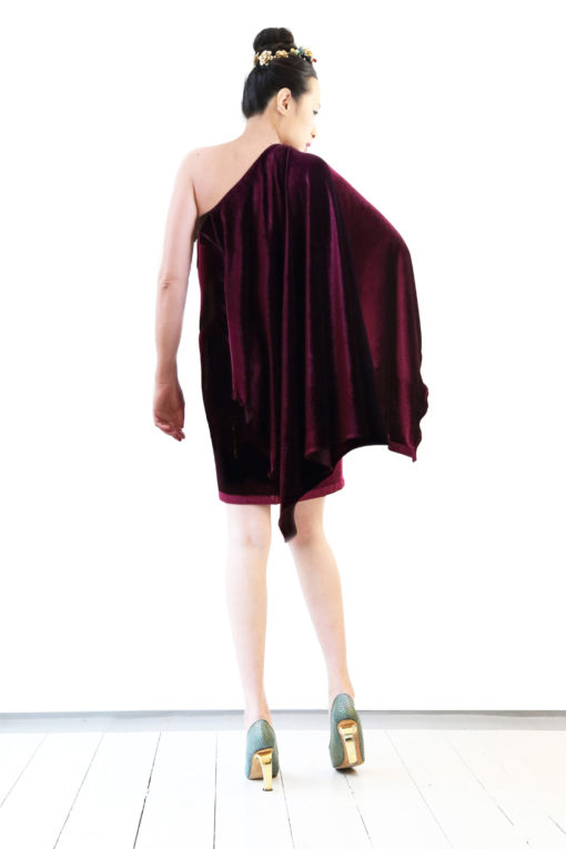 Cape-Back velvet mini dress