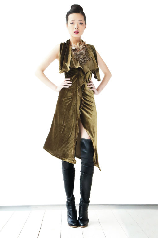 Olive Green Velvet Dress - Ornella Gallo Di Fortuna