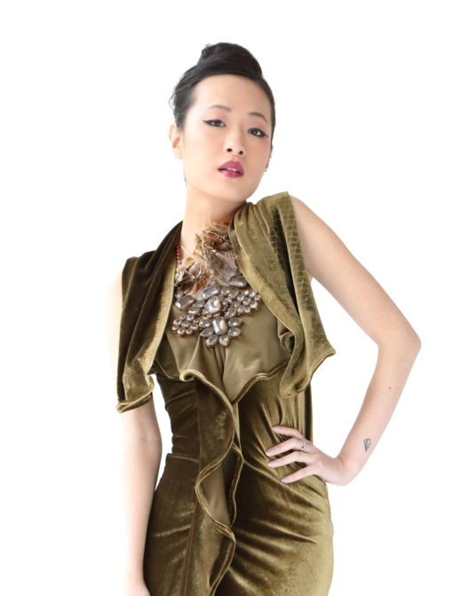 Olive Green Velvet Dress - Ornella Gallo Di Fortuna