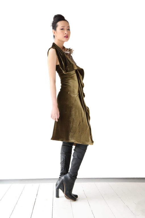 Olive Green Velvet Dress - Ornella Gallo Di Fortuna