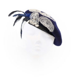 Navy Blue beret hat with silver guipure