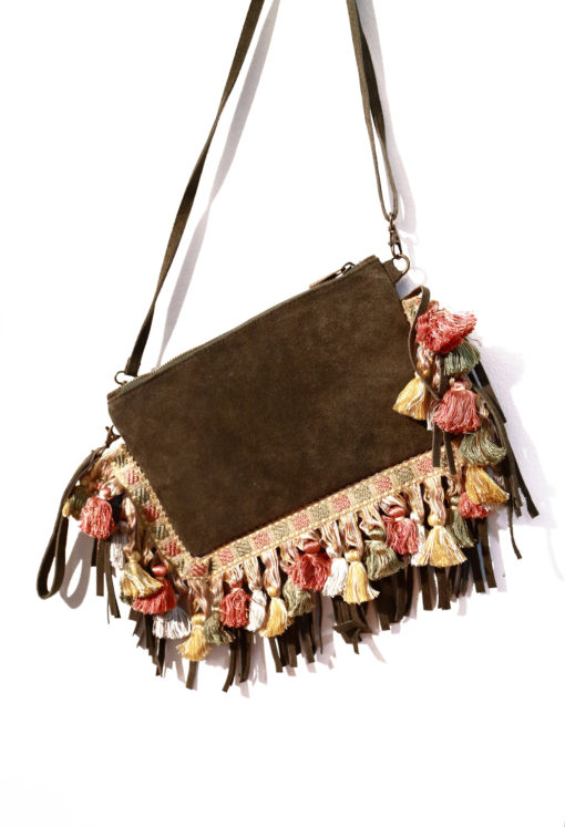 SUEDE SHOULDER BAG WITH FRINGES