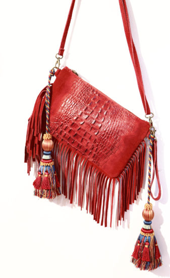 RED CROCO SUEDE & TASSESLS BAG