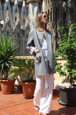 Grey Cotton-Tech Jacket with Pompons