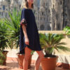 Navy Blue Mini Dress Pompons Ornella Gallo Di Fortuna