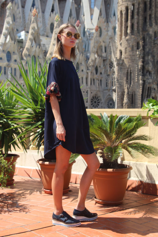 Navy Blue Mini Dress Pompons Ornella Gallo Di Fortuna