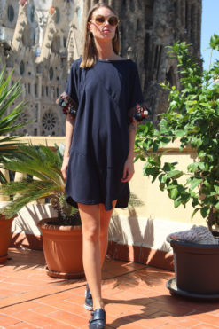 Navy Blue Mini Dress Pompons Ornella Gallo Di Fortuna